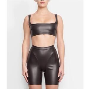 Skims Faux Leather Biker Shorts Black Soot NEW Women's Large